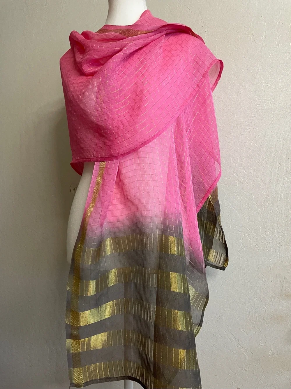 Pink and gold silk wrap